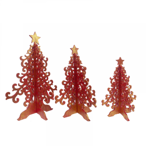 Set of 3 Wooden Christmas With Star on Top red