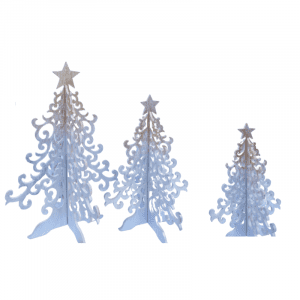 Set of 3 Wooden Christmas With Star on Top white