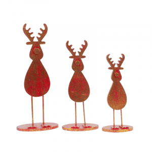 Set of 3 Wooden Deer red