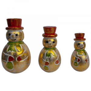 Set of 3 Wooden Snowman gold