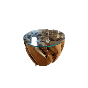 Teak wooden coffee table with glass dia. 60 cm