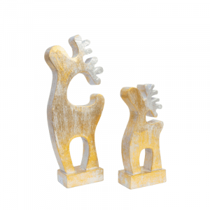 Wooden Deer With Stand Set of 2 gold