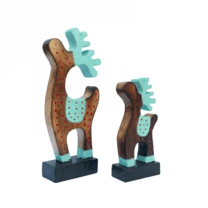 Wooden Deer With Stand Set of 2 green