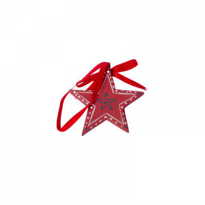 74. Wooden Red Star Xmas Ornament