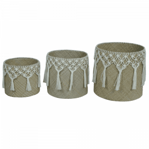 2022727 - set of 3 round basket with macrame