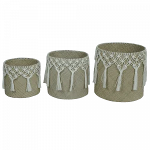 2022727 - set of 3 round basket with macrame