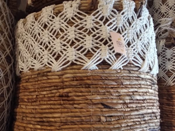 Knitting Basket Natural & White