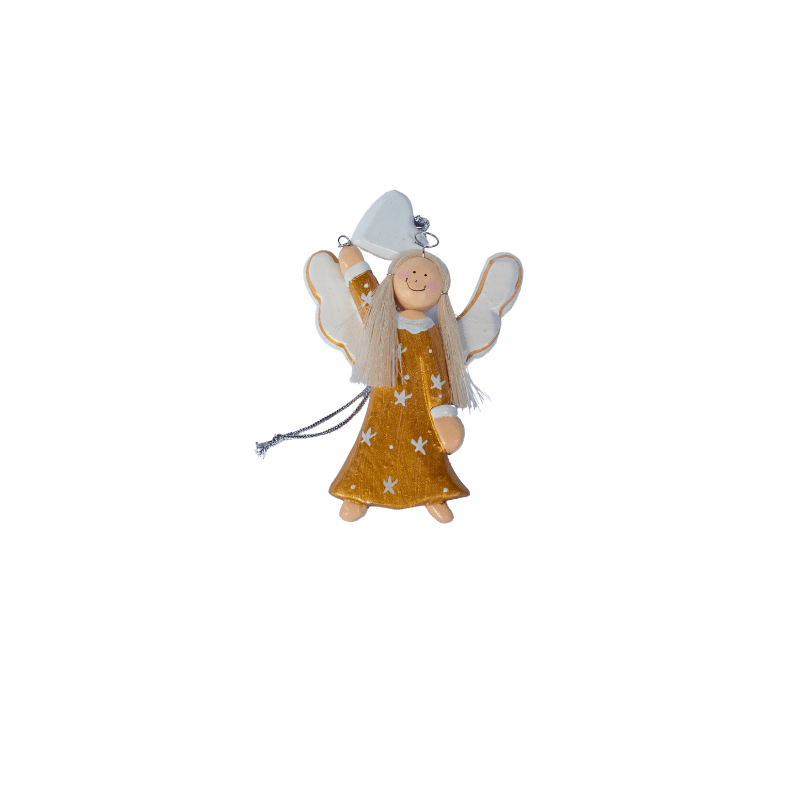 Gold Angel White Heart Xmas Ornament
