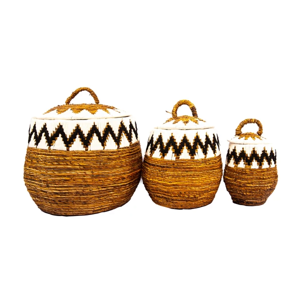 A Set Of 3 Natural White Laundry Basket Dayak – Image 2