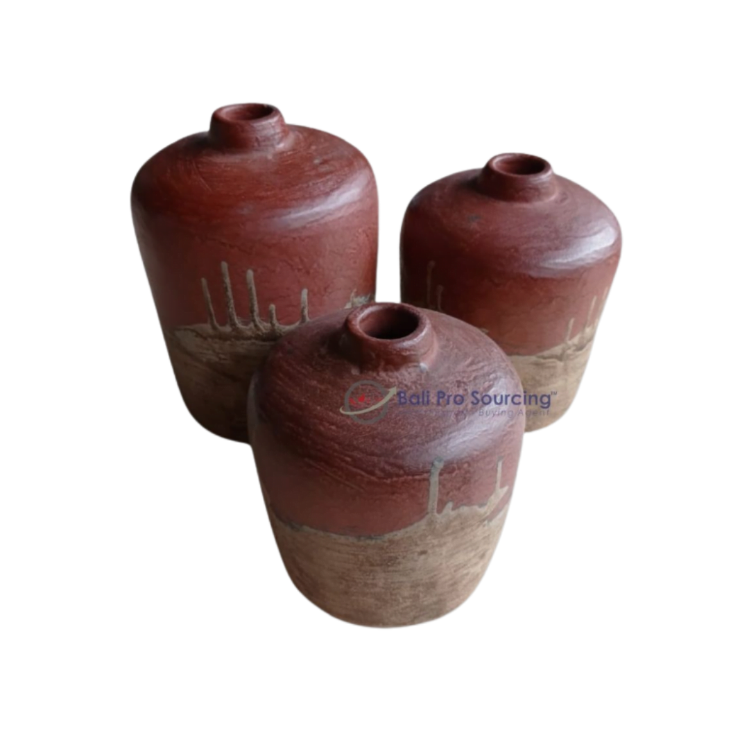 A Set of 3 Simetrical Round Shaped Painted Color Lombok Pot – Image 2