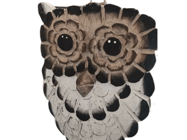 A Set Of 3 Wooden White & Black Owl