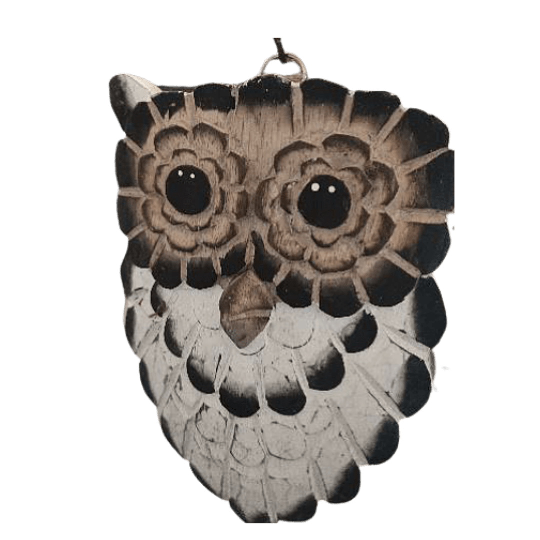 A Set Of 3 Wooden White & Black Owl