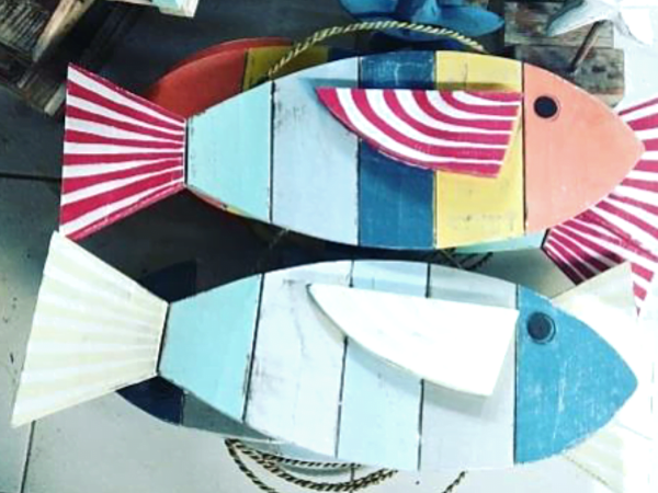Wooden Red White Fish decor