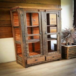 Armoire en bois massif 2  portes et 2 tiroirs bas - CABINET  GLASS