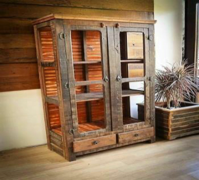 Armoire en bois massif 2 portes et 2 tiroirs bas - CABINET GLASS