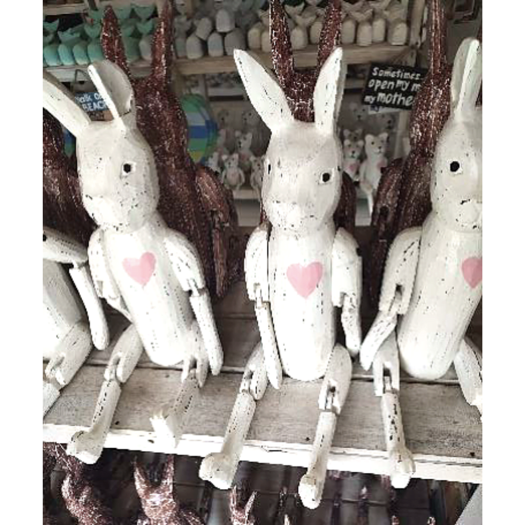 A Set Of 3 White Wooden Bunny