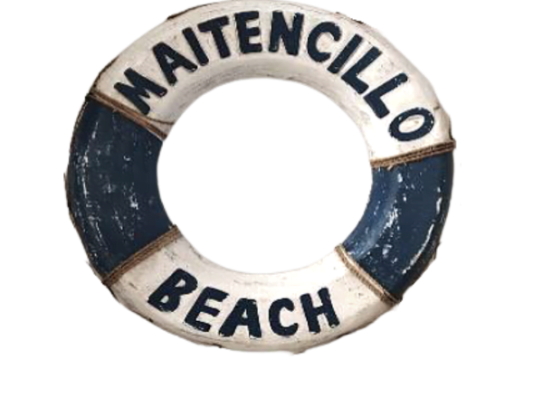 Beach Decor Life Ring,Tiki Bar Hut"Maintencillo  Beach" Blue