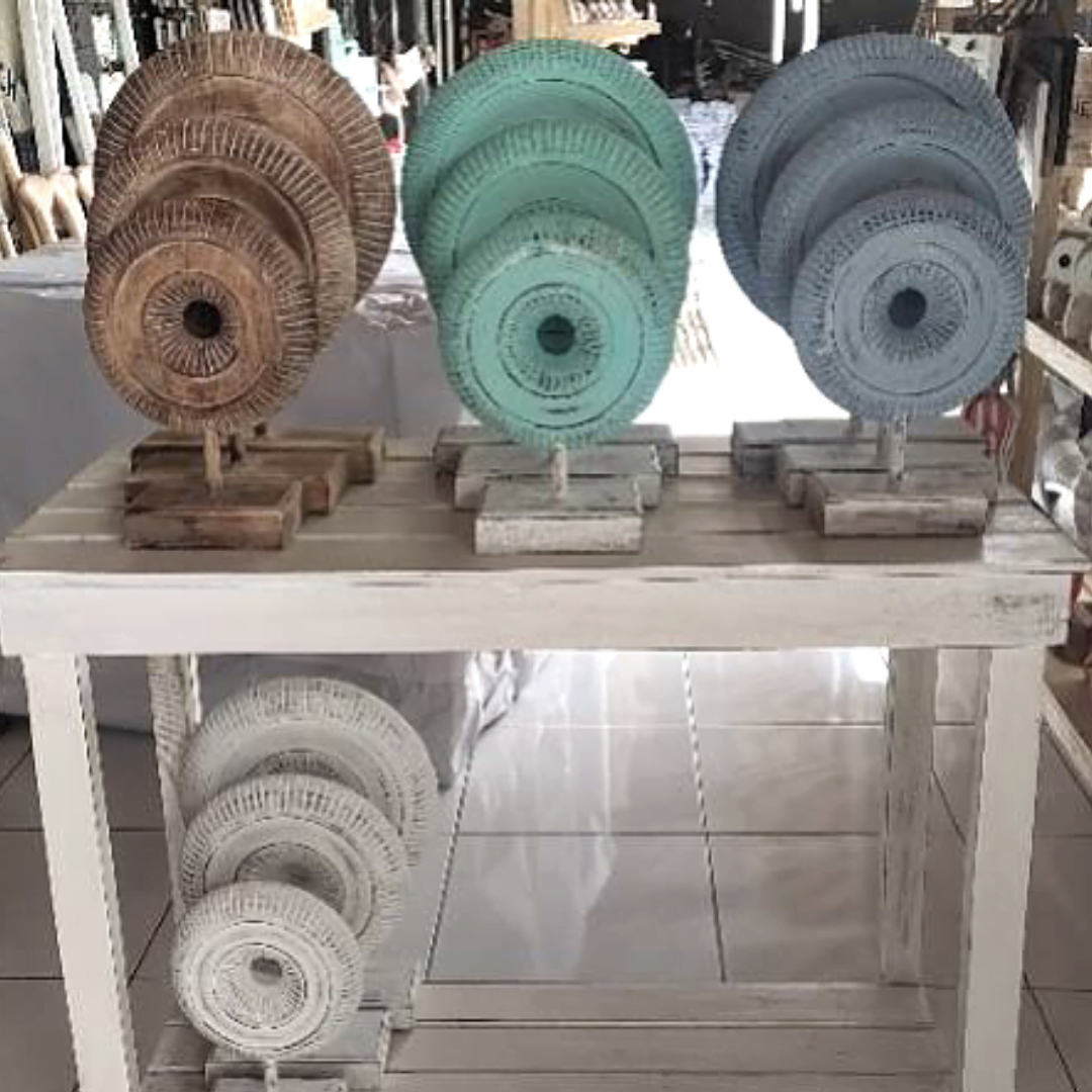 A Set Of 3 Standing Wooden Sea Shell