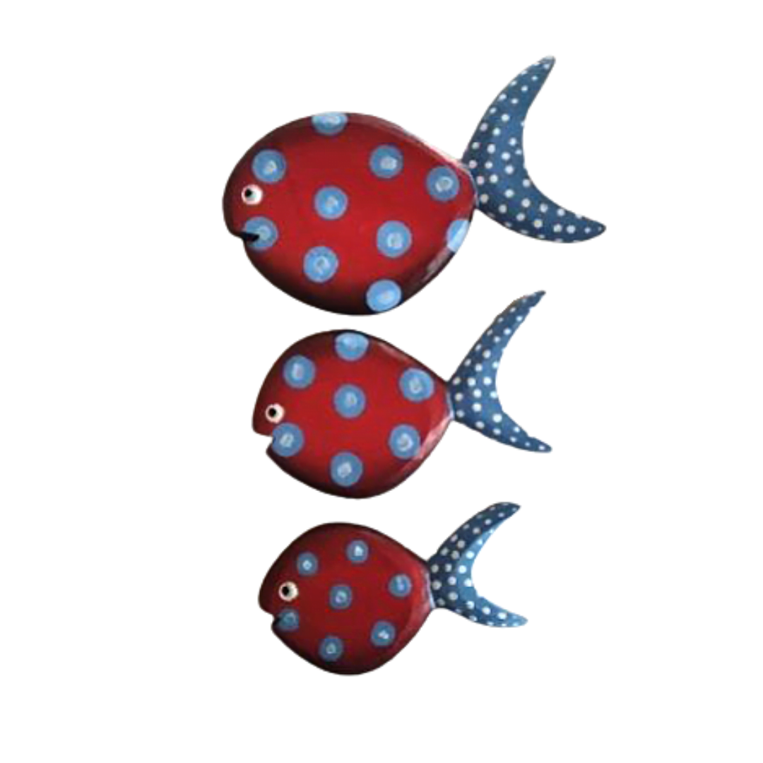 A set Of 3 Red Wooden Fish
