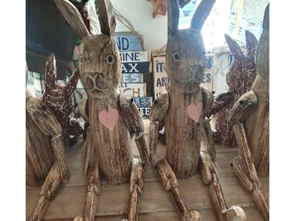A Set Of 3 Brown Wooden Bunny