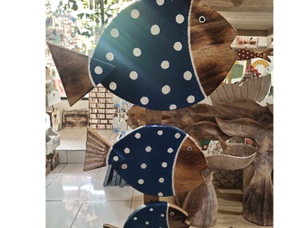 A set Of 3 Blue White Wooden Fish