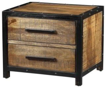 Bedside table 2 wooden drawers in metal frame