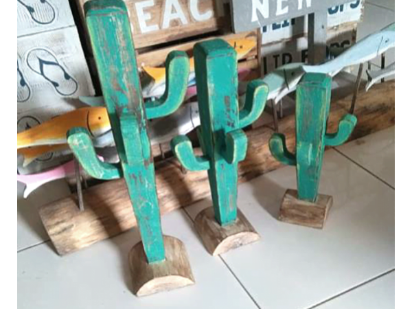 A Set Of 3 Wooden Cactus Tree