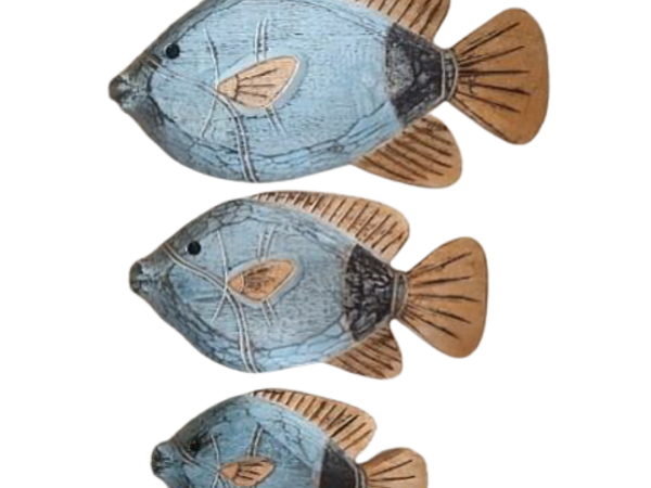 A set Of 3 Yellow Fin Wooden Fish