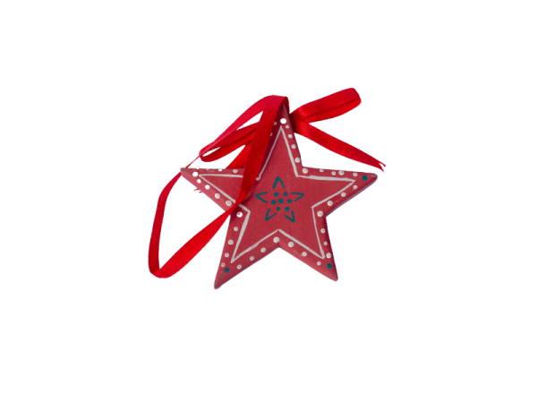 Wooden Red Star Xmas Ornament