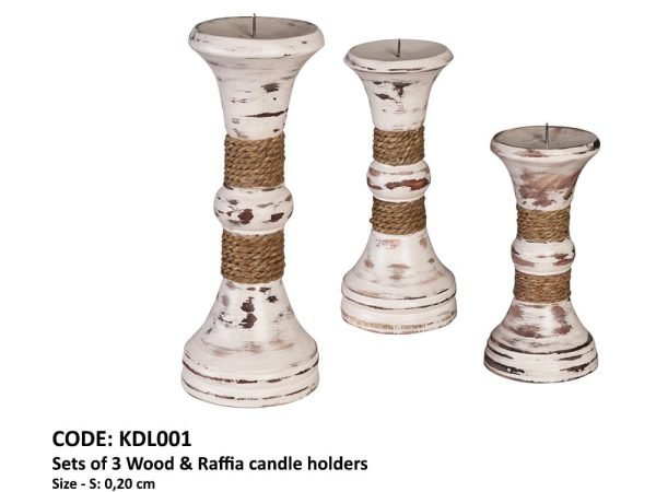 Bougeoirs en bois et raphia 1