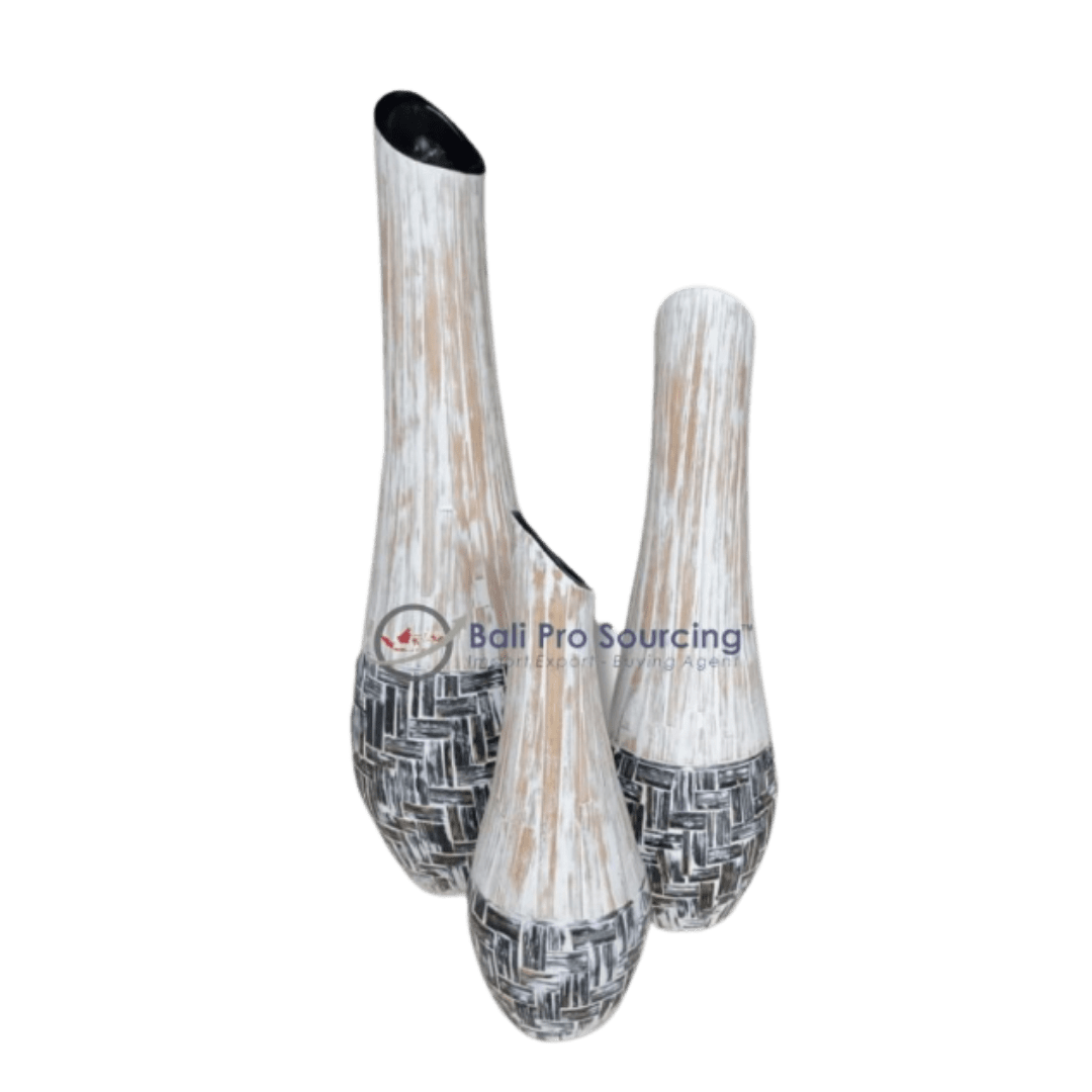 A Set of 3 Bamboo Shape Lombok Pot