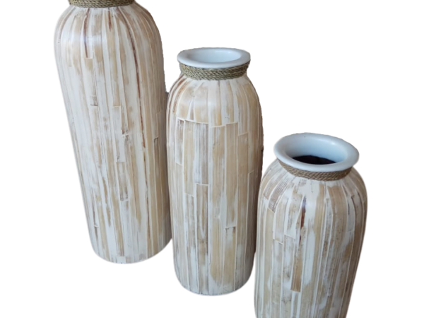 A Set of 3 Slim Round Pot with Natural Rope Neck