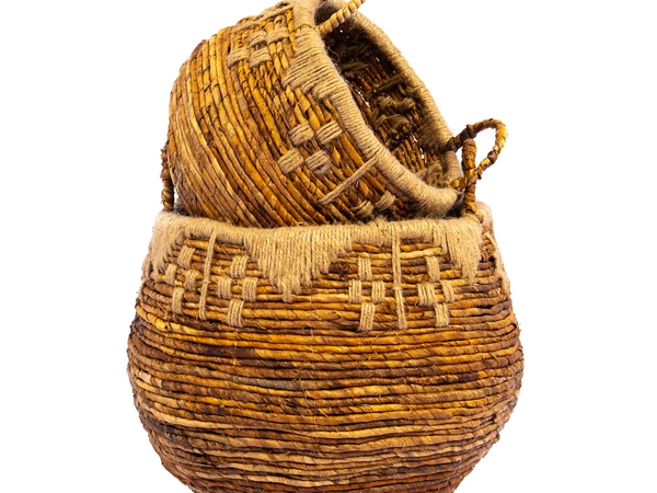 A Set Of 2 Natural Black Kufa Basket