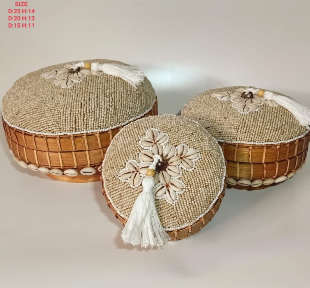 A Set Of 3 Bamboo Bali Box With Sea Shells
