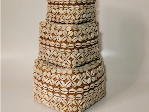 A Set Of 3 Bamboo Bali Box With Sea Shells