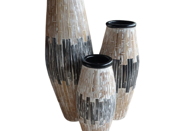 A Set Of 3 Black Brown Pot