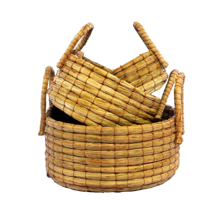 A Set Of 3 Juna Natural Red Basket