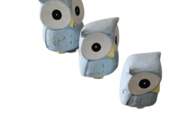 A Set Of 3 Medium Wooden Owls