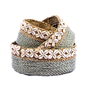 A Set Of 3 Mini Sura Basket With Sea Shells