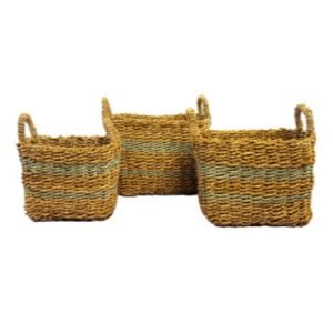 A Set Of 3 Natural Aqua Laundry Basket Julas