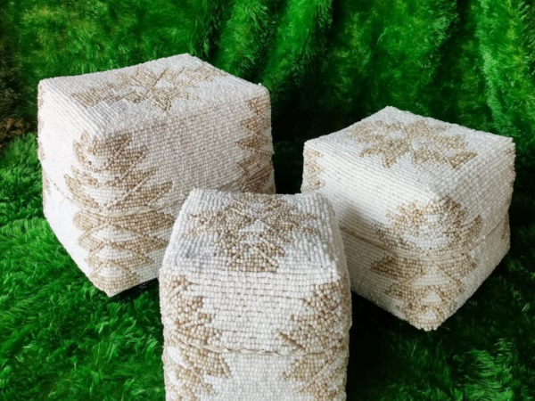 A Set Of 3 White Cream Bali Box