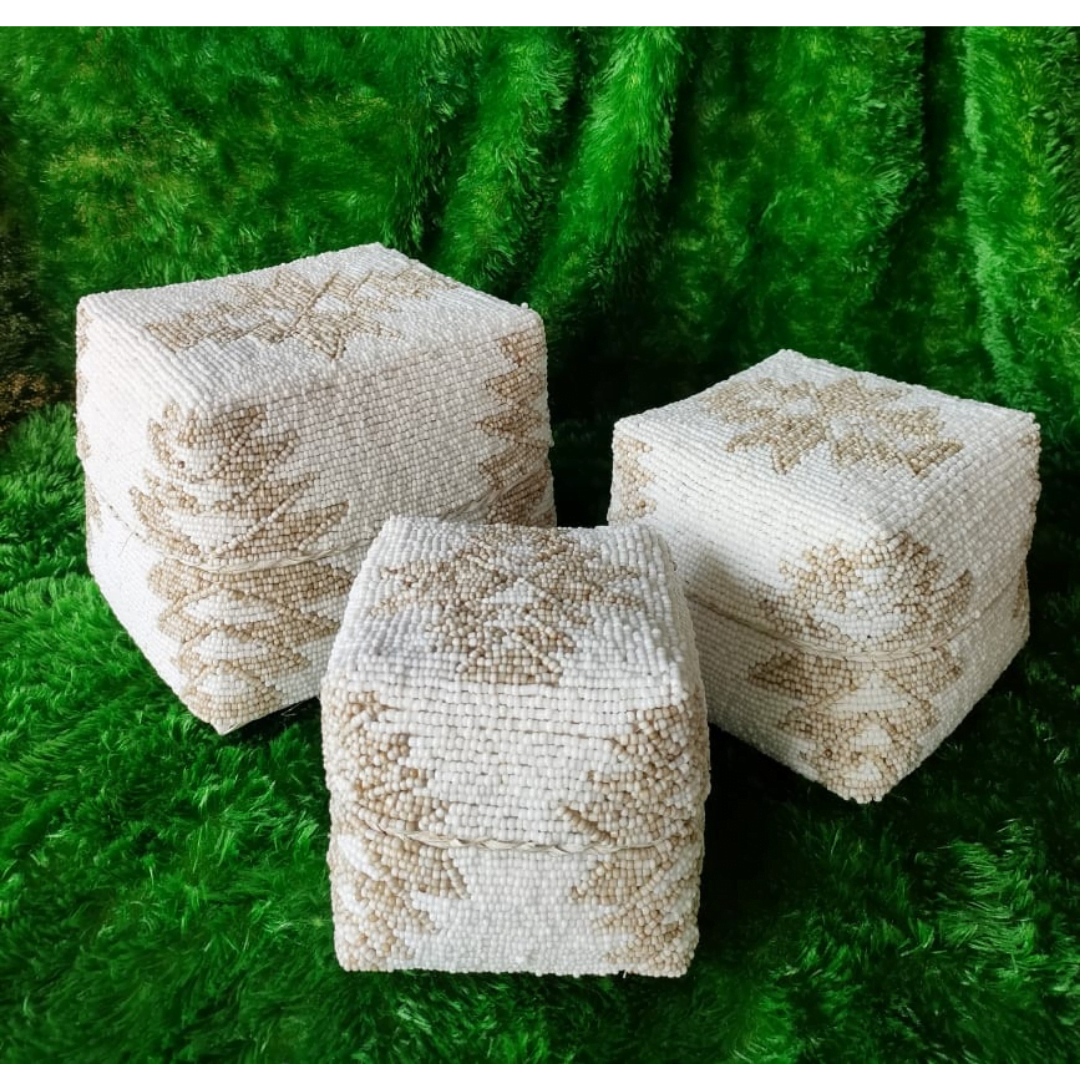 A Set Of 3 White Cream Bali Box