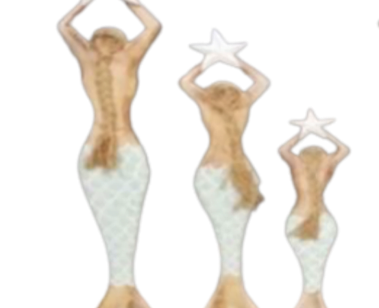 A Set Of 3 Woode Mermaid Holding A Sea Star