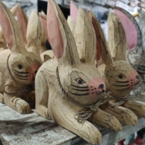 A Set Of 3 Wooden Rabbit