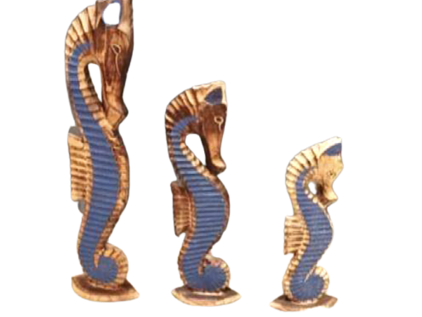 A Set Of 3 Wooden Sea Horses