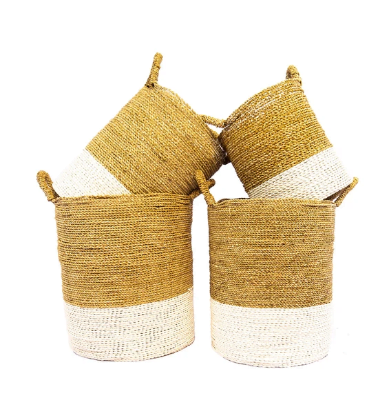 A Set Of 4 Natural White Laundry Basket Kitrana