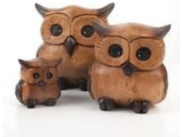 A Set Owls Wooden Decoration