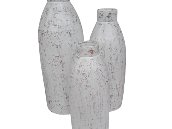A Set of 3 Long Thin White Washed Finished Lombok Pot
