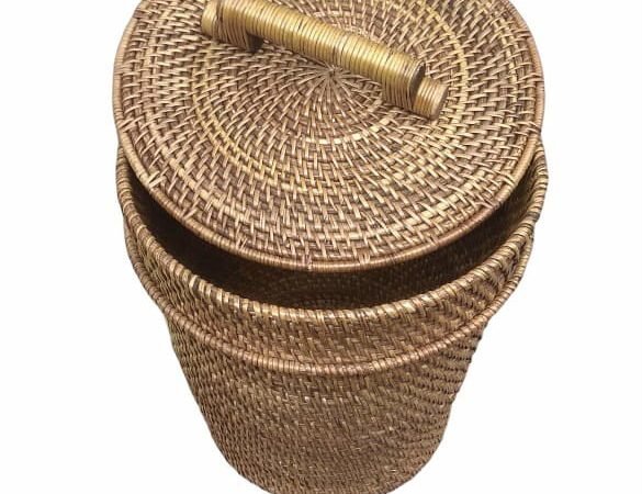 Bamboo Trash bin - Poubelle en rotin avec couvercle