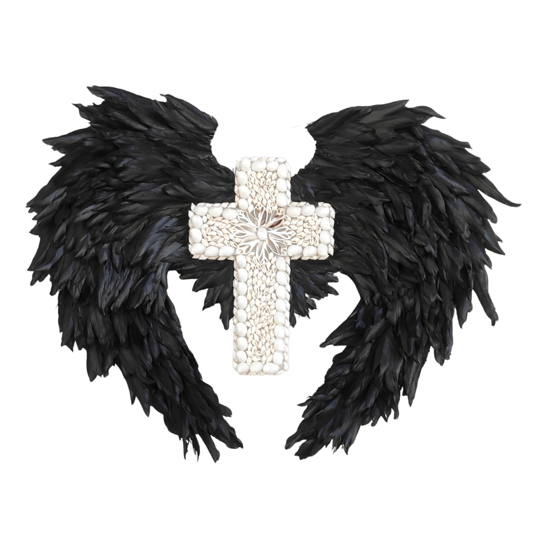 Black Feather Wings With Seashells